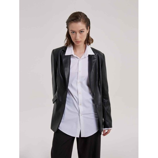 Single-Breasted Faux Leather Blazer Single-Breasted Faux Leather Blazer