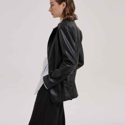 Single-Breasted Faux Leather Blazer