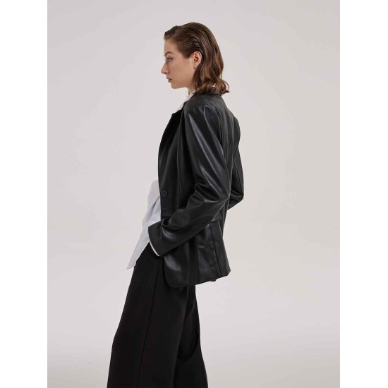 Single-Breasted Faux Leather Blazer Single-Breasted Faux Leather Blazer