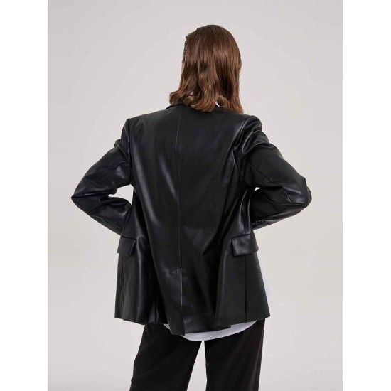 Single-Breasted Faux Leather Blazer Single-Breasted Faux Leather Blazer