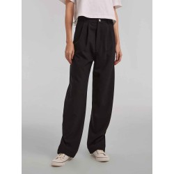 Pleated Straight Pants with Buttoned Bottom