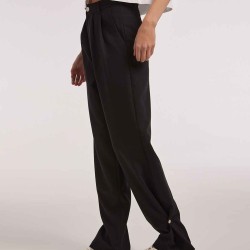 Pleated Straight Pants with Buttoned Bottom