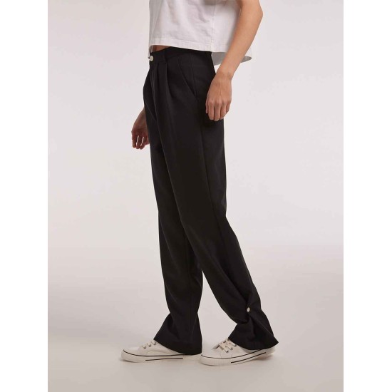 Pleated Straight Pants with Buttoned Bottom Pleated Straight Pants with Buttoned Bottom