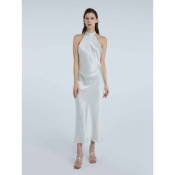 Choker Collar Low Back Silk Dress