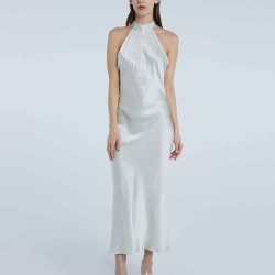 Choker Collar Low Back Silk Dress
