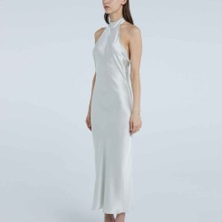 Choker Collar Low Back Silk Dress