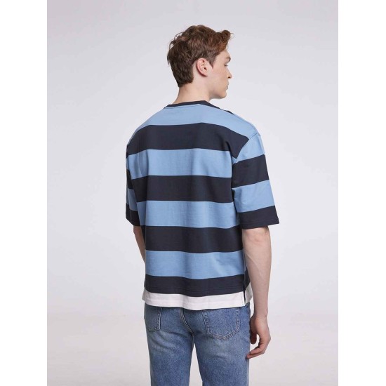 Striped Cotton Crewneck with Short Sleeves Striped Cotton Crewneck with Short Sleeves