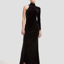 High Neck Velvet Maxi Dress