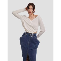 Buttoned V-line Long Sleeve Shirt