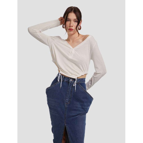 Buttoned V-line Long Sleeve Shirt Buttoned V-line Long Sleeve Shirt