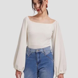 One Shoulder Lantern Sleeve Shirt