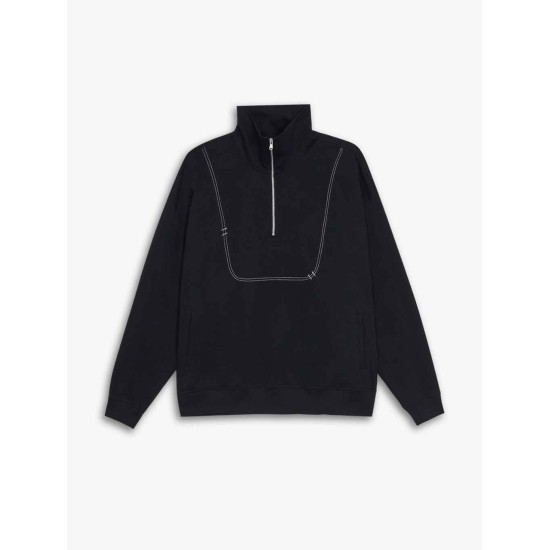 Half-Zip Sweatshirt With Patched Arm Slits Half-Zip Sweatshirt With Patched Arm Slits