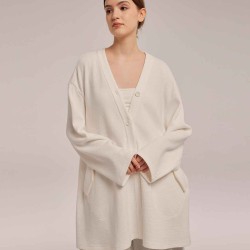 Buttoned Cotton Blend Robe