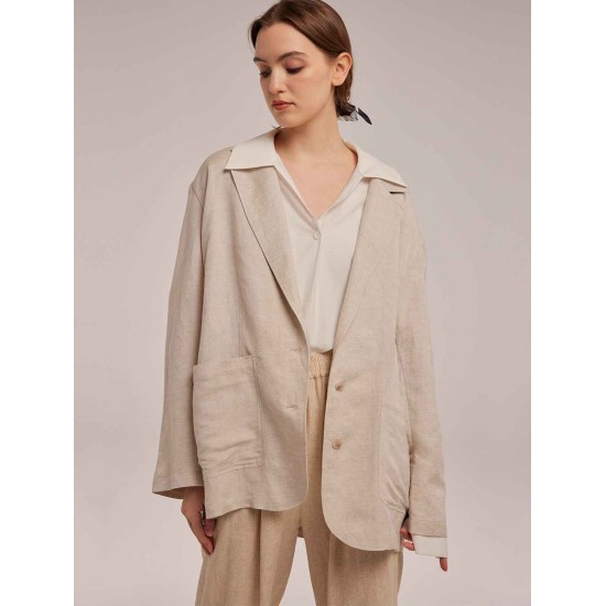 Notched Lapel Linen Blazer Notched Lapel Linen Blazer