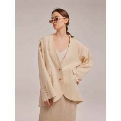 Oversized Cotton Blend Blazer with Buttoned Cuffs