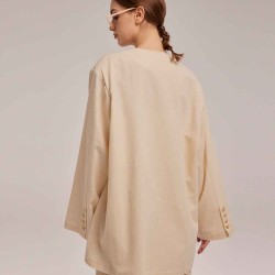 Oversized Cotton Blend Blazer with Buttoned Cuffs