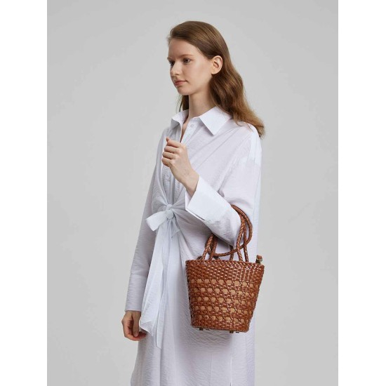 Hand-Braided Leather Basket-Bucket Hand-Braided Leather Basket-Bucket