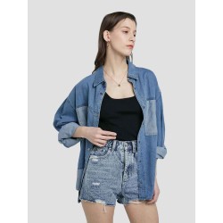 Patchwork Long-Sleeve Denim Shirt