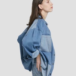 Patchwork Long-Sleeve Denim Shirt