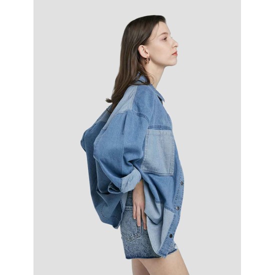 Patchwork Long-Sleeve Denim Shirt Patchwork Long-Sleeve Denim Shirt