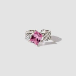 Chain Link Open Ring With Gem