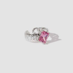 Chain Link Open Ring With Gem