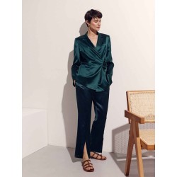 Tie-Waist Blazer & Front Slit Trousers Set