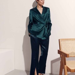 Tie-Waist Blazer & Front Slit Trousers Set