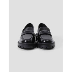 Shiny Round Toe Leather Loafers