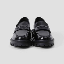 Shiny Round Toe Leather Loafers