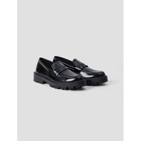 Shiny Round Toe Leather Loafers Shiny Round Toe Leather Loafers