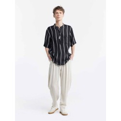 Linen Striped Short-Sleeve Shirt