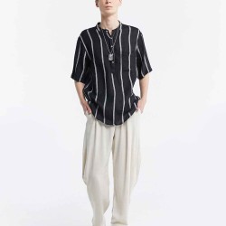Linen Striped Short-Sleeve Shirt