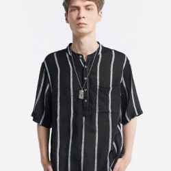 Linen Striped Short-Sleeve Shirt