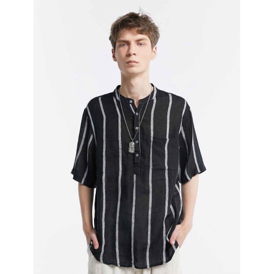 Linen Striped Short-Sleeve Shirt Linen Striped Short-Sleeve Shirt