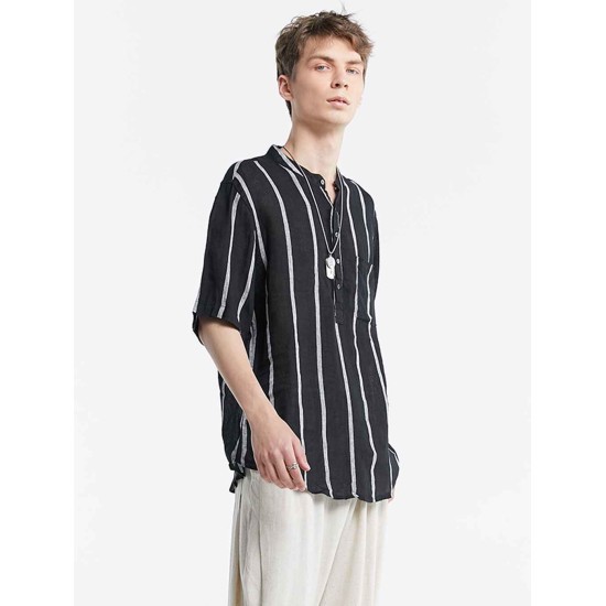 Linen Striped Short-Sleeve Shirt Linen Striped Short-Sleeve Shirt
