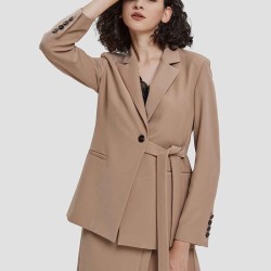 Single-Button Tied-Waist Blazer
