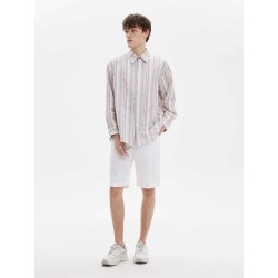 Straight Waist Cuffed Cotton Blend Shorts