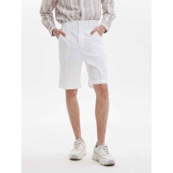 Straight Waist Cuffed Cotton Blend Shorts
