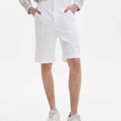 Straight Waist Cuffed Cotton Blend Shorts
