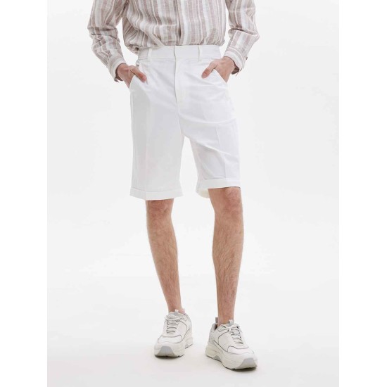 Straight Waist Cuffed Cotton Blend Shorts Straight Waist Cuffed Cotton Blend Shorts