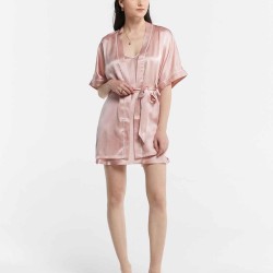 Trimmed Silk Nightgown &Robe Set