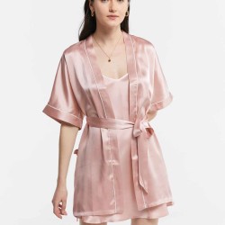 Trimmed Silk Nightgown &Robe Set