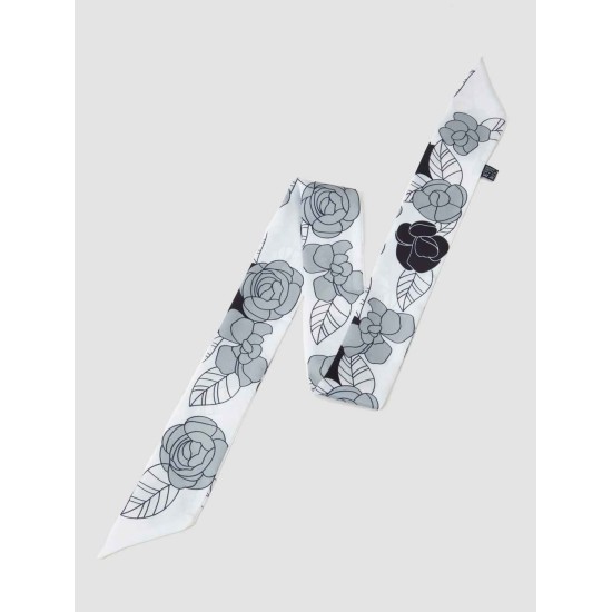 Floral Print Skinny Silk Scarf Floral Print Skinny Silk Scarf