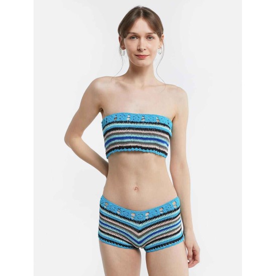 Striped Knit Split Swimsuit Striped Knit Split Swimsuit