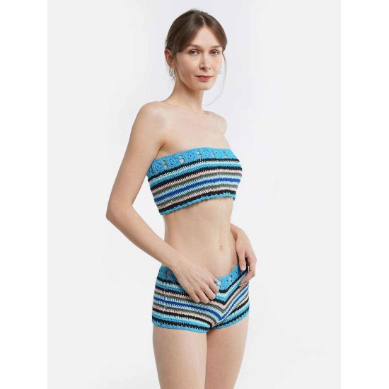 Striped Knit Split Swimsuit Striped Knit Split Swimsuit
