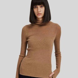 Ribbed Mockneck Knitted Cashmere Sweater
