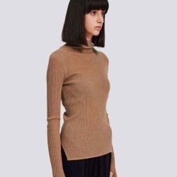 Ribbed Mockneck Knitted Cashmere Sweater