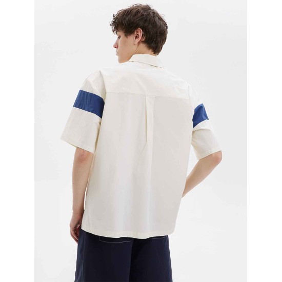 Drop Shoulder Color-block Short Sleeve Shirt Drop Shoulder Color-block Short Sleeve Shirt