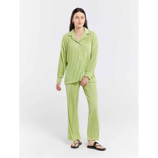 Pleated Lapel Shirt & Pants Set Pleated Lapel Shirt & Pants Set